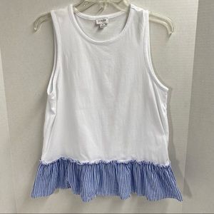 J. Crew womens sleeveless S top tank white with blue white striped ruffle bottom